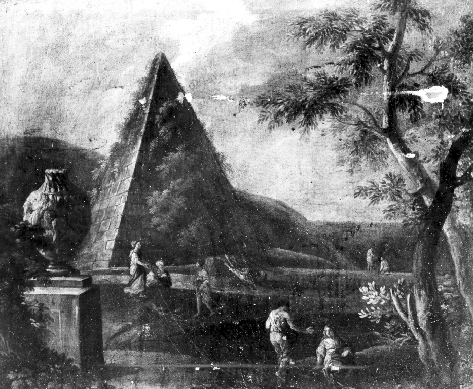 Paesaggio con rovine (dipinto) - ambito laziale (fine sec. XVII)