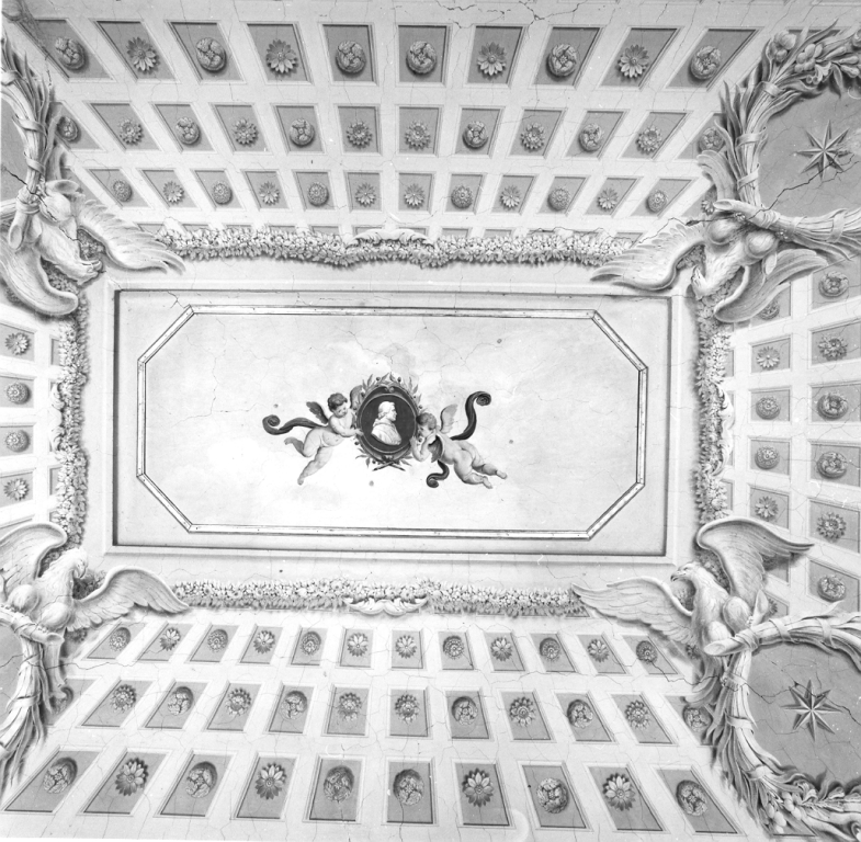 Putti reggi medaglione con Pio VI (decorazione pittorica) di Coccetti Liborio (sec. XVIII)