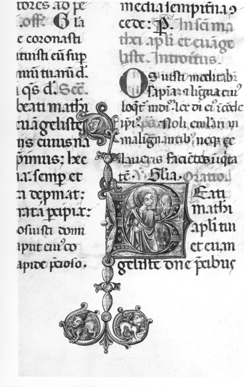 S. Matteo e decori (miniatura, serie) - ambito laziale (sec. XIV)