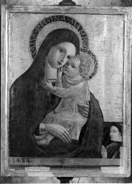Madonna con Gesù bambino e un devoto (dipinto) - ambito laziale (sec. XV)