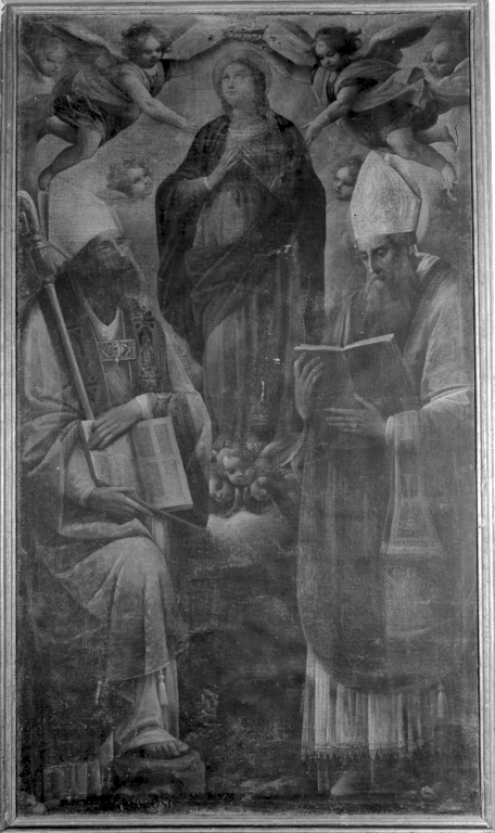 La Vergine con S. Agostino e S. Ambrogio (dipinto) - ambito romano (sec. XVII)