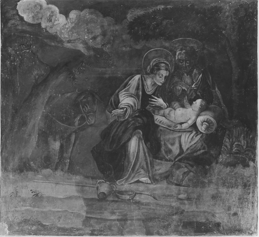 riposo nella fuga in Egitto (dipinto) - ambito laziale (ultimo quarto sec. XVII, secc. XIX/ XX)