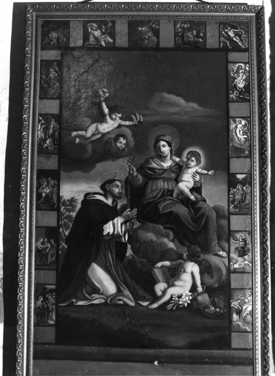 Madonna del Rosario con San Domenico e misteri del rosario (dipinto) - ambito laziale (sec. XIX)