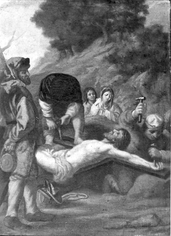 stazione XI: Gesù inchiodato alla croce (dipinto) - ambito laziale (prima metà sec. XVIII)