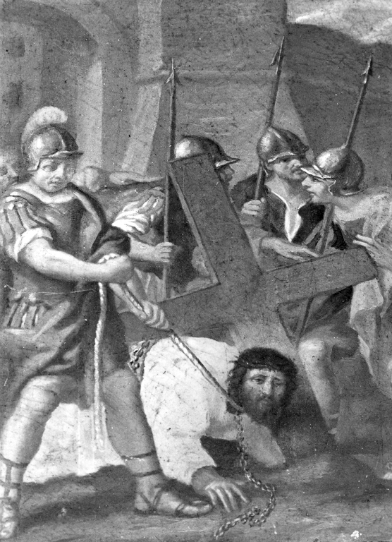 stazione VII: Gesù cade sotto la croce la seconda volta (dipinto) - ambito laziale (prima metà sec. XVIII)