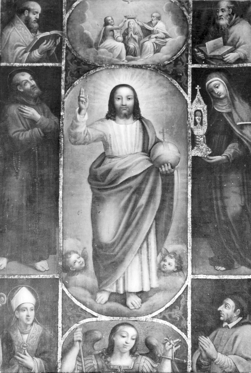 Cristo benedicente tra Santi (dipinto) - ambito laziale (sec. XVII)