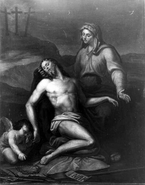 Pietà (dipinto) di Marini F. T (attribuito) (sec. XIX)