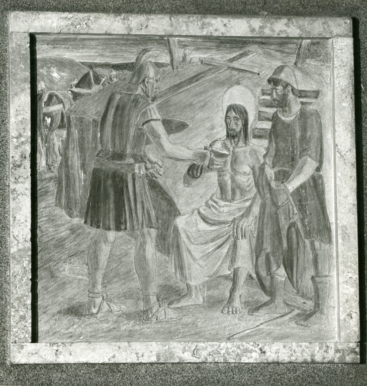 stazione X: Gesù spogliato e abbeverato di fiele (dipinto) di Papi Federigo (sec. XX)