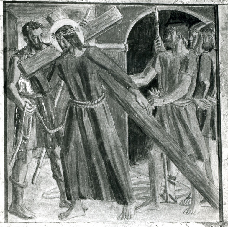 stazione II: Gesù caricato della croce (dipinto) di Papi Federigo (sec. XX)