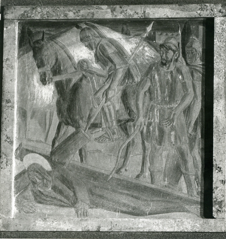 stazione IX: Gesù cade sotto la croce la terza volta (dipinto) di Papi Federigo (sec. XX)