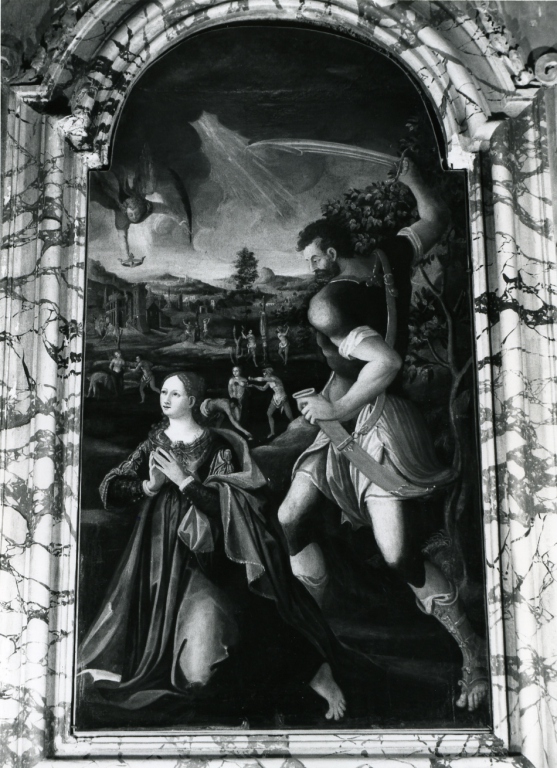 martirio di Santa Barbara (dipinto) di Benvenuti Giovanni Battista detto Ortolano (cerchia) (sec. XVI)