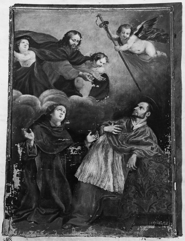Cristo appare a San Carlo Borromeo e a Santa Caterina (dipinto) di Concioli Antonio (sec. XVIII)