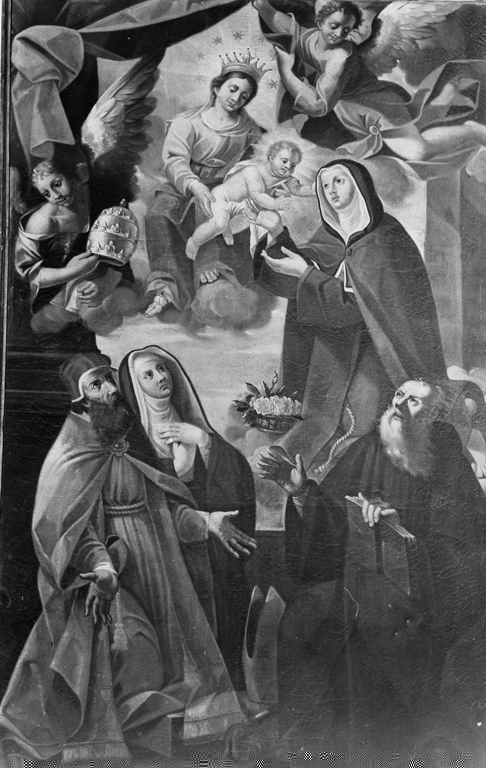 apparizione della Madonna con Bambino a un gruppo di santi (dipinto) - ambito laziale (fine sec. XVIII)