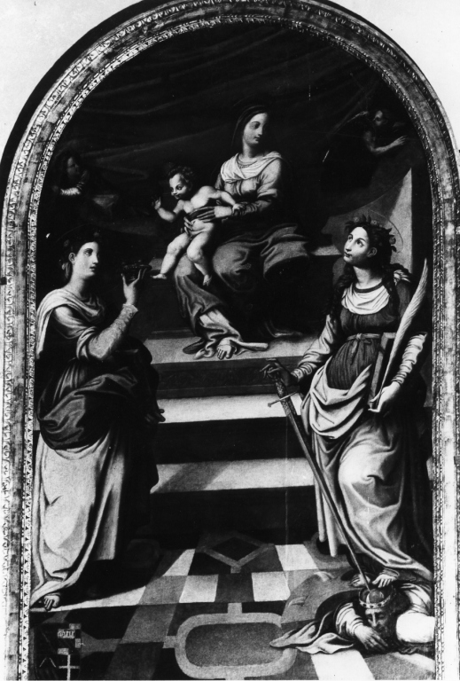 Madonna in trono con Bambino e Santi (dipinto) - ambito romano, ambito campano (sec. XVI)