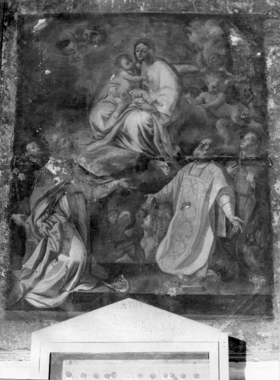 Madonna con personaggi che implorano il suo aiuto (dipinto) di Conca Sebastiano (scuola) (sec. XVIII)