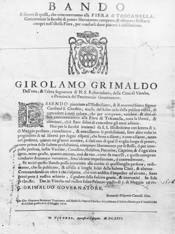 manifesto - ambito laziale (sec. XVII)