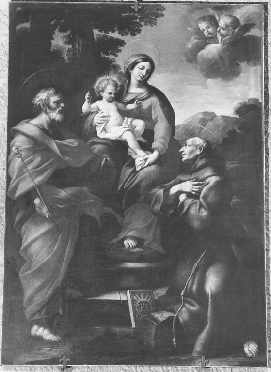 Sacra Famiglia con San Bernardino (dipinto) di Romanelli Giovanni Francesco (attribuito) (sec. XVII)