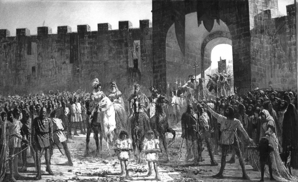 entrata di Costanza d'Altavilla a Rieti (dipinto) di Calcagnadoro Antonino (sec. XX)