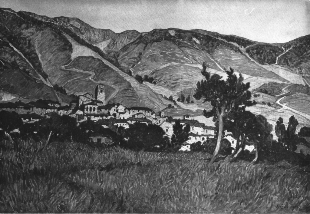 L'ora delle cicale, veduta di città (dipinto) di Calcagnadoro Antonino (sec. XX)