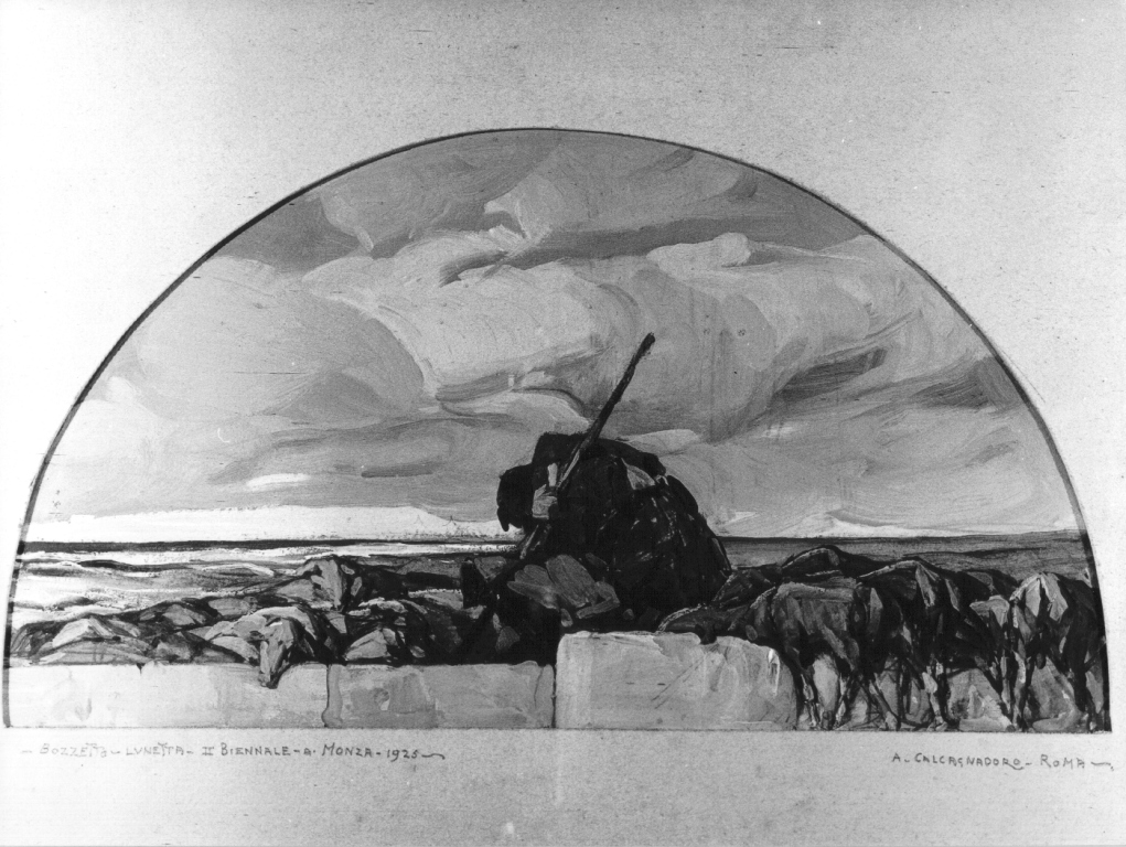 pastore con gregge (dipinto) di Calcagnadoro Antonino (sec. XX)