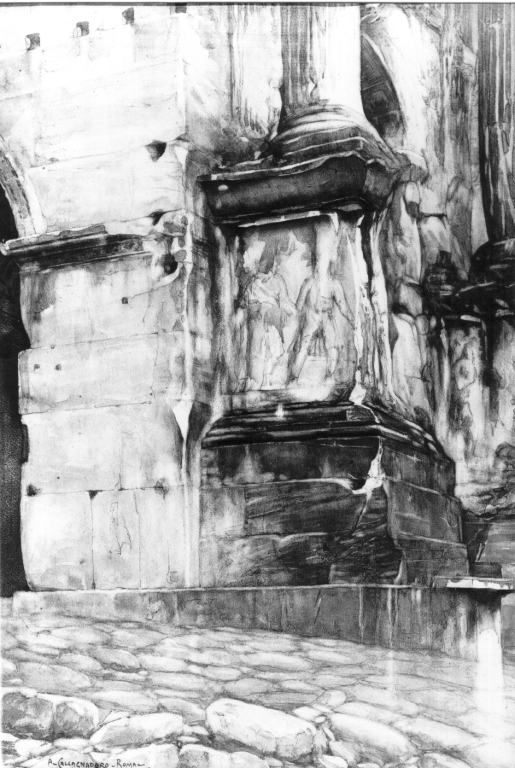 Arco di Settimio Severo a Roma (dipinto) di Calcagnadoro Antonino (sec. XX)