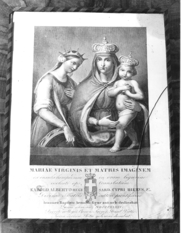 Madonna di Lampedusa, Madonna con Bambino e Santa Caterina d'Alessandria (stampa) di Marcucci Giuseppe, Massaro Leonardo - ambito laziale (metà sec. XIX)