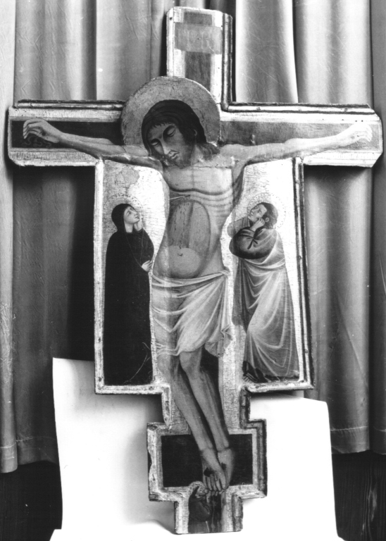 Cristo crocifisso con la Madonna, San Giovanni evangelista e San Francesco (croce dipinta) - ambito umbro (prima metà sec. XIV)