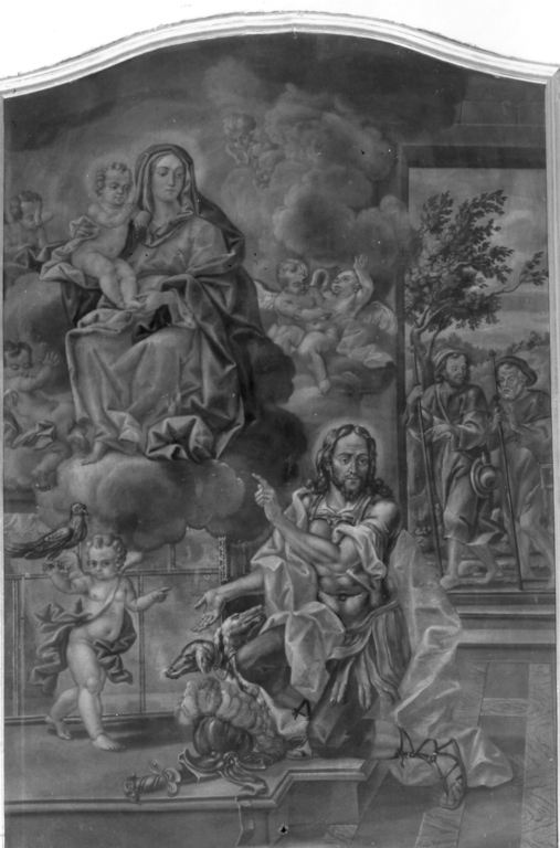 Madonna con Gesù Bambino e San Giuliano Ospitaliero (dipinto) - ambito laziale (seconda metà sec. XVIII)