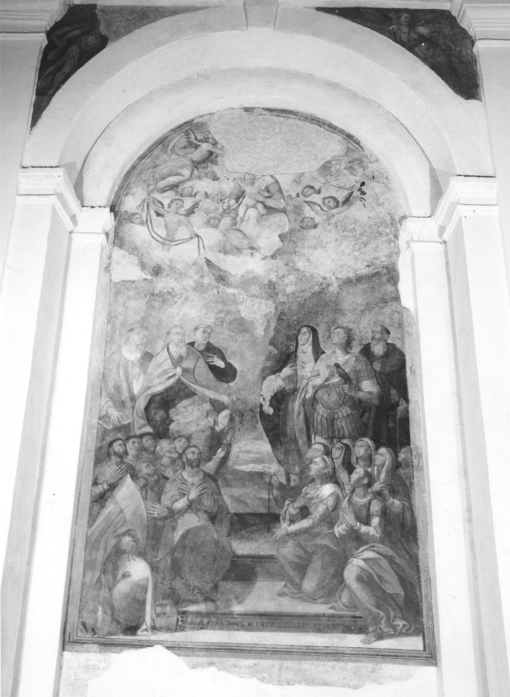 Madonna con Bambino in gloria e santi (dipinto) - ambito romano (sec. XVII)
