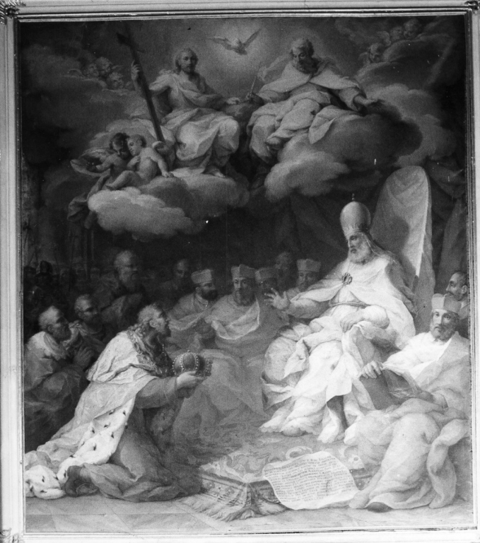 Papa Alessandro III e il Vescovo di Bamberga (dipinto) di Conca Sebastiano (sec. XVIII)