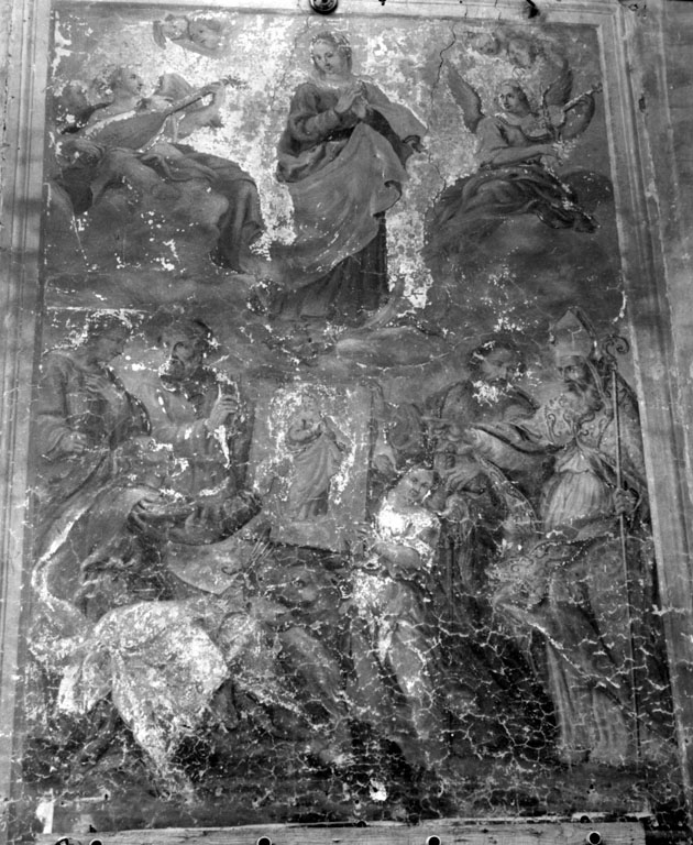 la Madonna Immacolata ritratta da san Luca evangelista, con san Pietro, san Paolo, santa Barbara (o Anatolia) e santo vescovo (dipinto) di Rosati Antonio (sec. XVII)