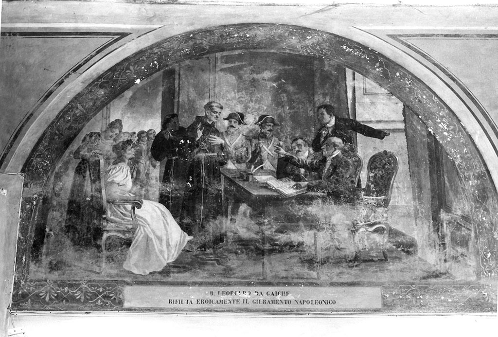 Il beato Leopoldo da Gaiche rifiuta il giuramento napoleonico (dipinto, ciclo) di Grillotti Ludovico (sec. XX)