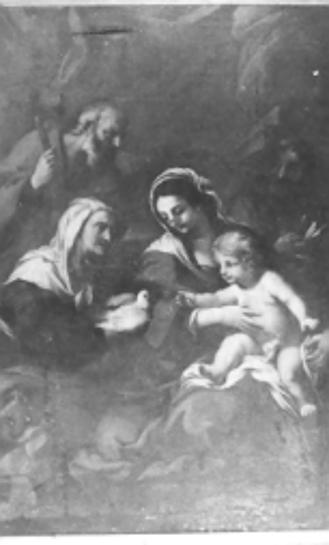 Sacra Famiglia con Sant'Anna e San Gioacchino (dipinto) di Romanelli Giovanni Francesco (sec. XVII)