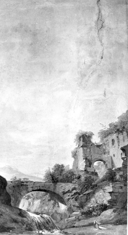 Paesaggio con cascata (dipinto) di Kuntz Taddeo (secc. XVIII/ XIX)