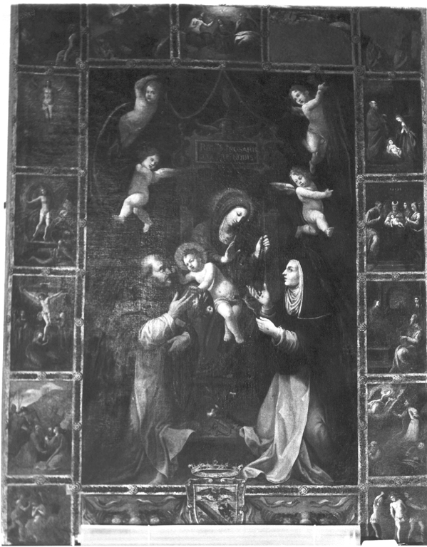 Madonna del Rosario con Santi domenicani e misteri del rosario (dipinto) - ambito laziale (primo quarto sec. XVII)