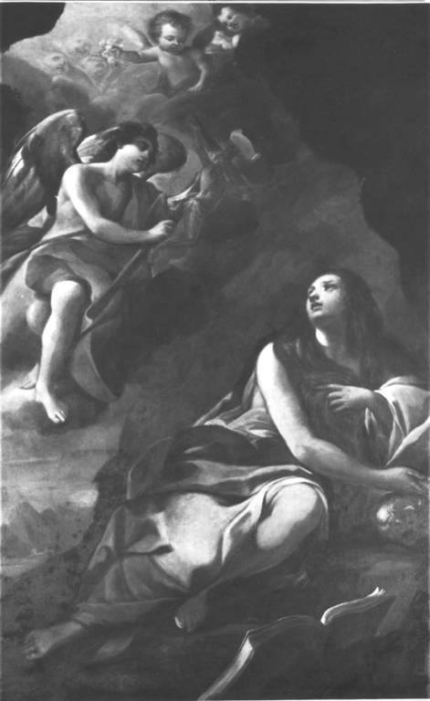 angelo annuncia la resurrezione a Santa Maria Maddalena (dipinto) - ambito romano (metà sec. XVII)