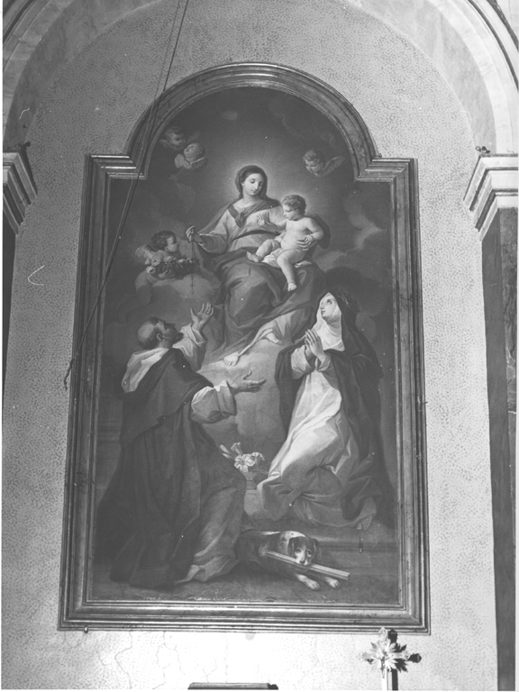 Madonna del Rosario con San Domenico e Santa Caterina da Siena (dipinto) di Conca Sebastiano (attribuito), Pozzi Stefano (attribuito) (metà sec. XVIII)