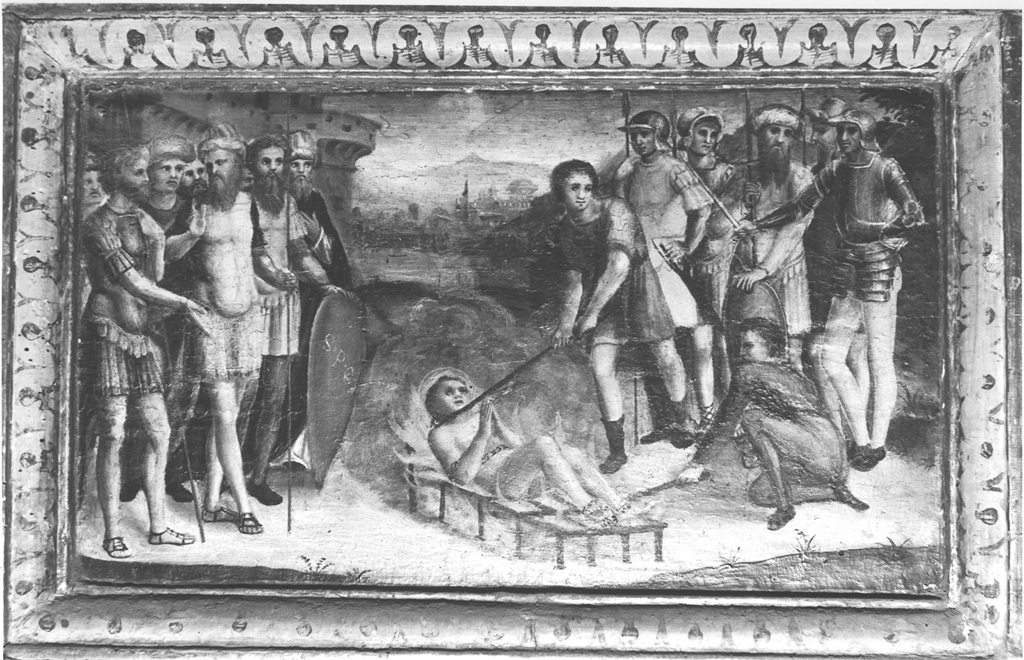 martirio di San Lorenzo (dipinto, elemento d'insieme) di Torresani Bartolomeo (attribuito) (seconda metà sec. XVI)