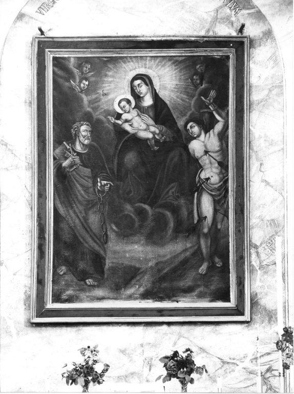 Madonna della Neve con Gesù Bambino tra i S. Sebastiano e S. Pietro in Vincoli (dipinto) - ambito laziale (sec. XVII)