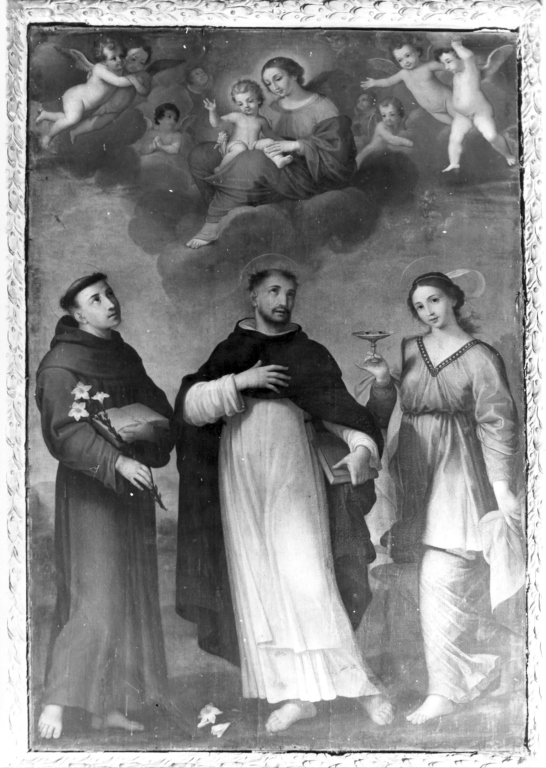 I SS. Antonio, Domenico e Lucia con la Vergine e Gesù Bambino (dipinto) - ambito laziale (sec. XVII)