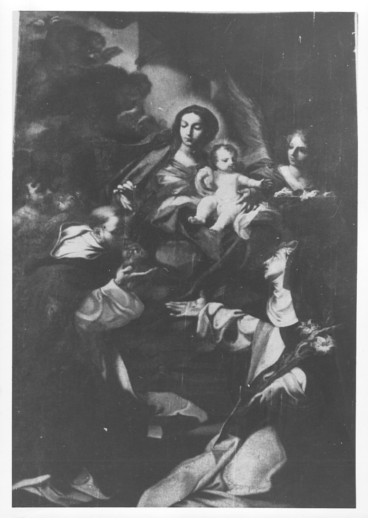 Madonna del Rosario con San Domenico e Santa Caterina da Siena (dipinto) di Conca Sebastiano (sec. XVIII)