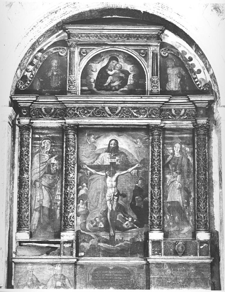 Trinità fra i santi Giacomo e Giovanni (dipinto) di Gabriele da Feltre (sec. XVI)
