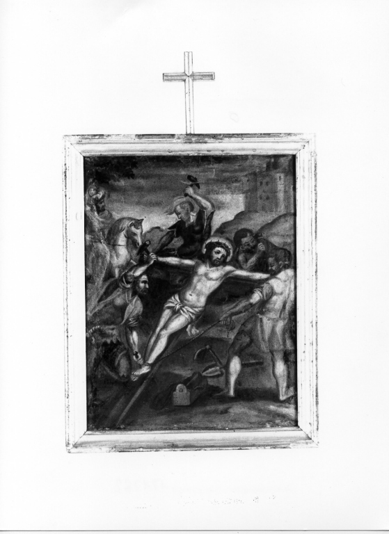 stazione XI: Gesù inchiodato alla croce (dipinto, ciclo) - ambito romano (sec. XIX)