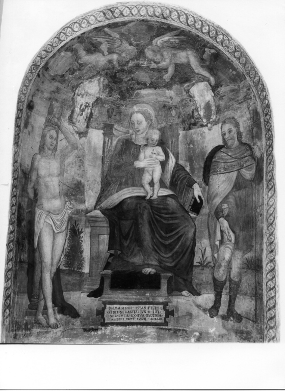 Madonna con Bambino in trono tra santi (dipinto) - ambito laziale (sec. XVI)