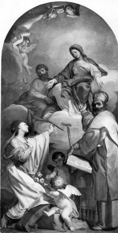 Madonna e San Giuseppe in Gloria con i Santi Caterina e Nicola da Bari (dipinto) di Corvi Domenico (seconda metà sec. XVIII)