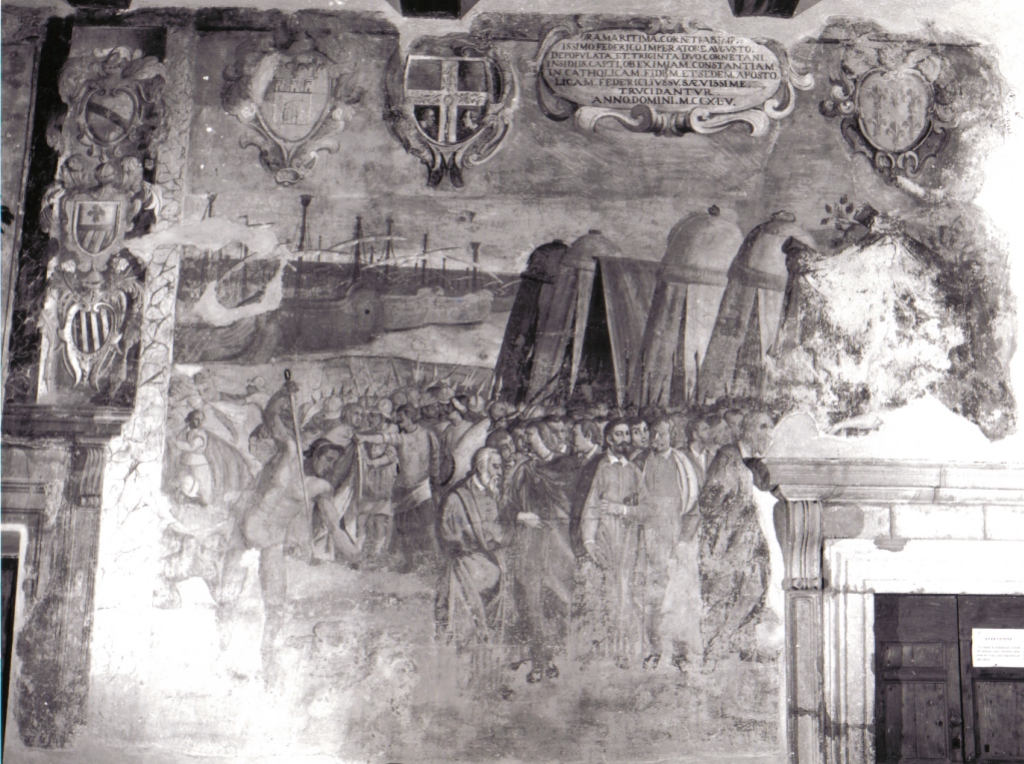 strage dei prigionieri cornetani da parte dell'esercito di Federico II (dipinto) di Donati Camillo, Taddei Domenico (sec. XVII)