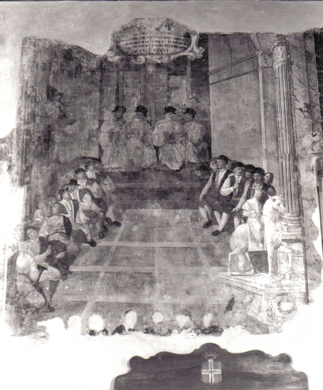 il senato romano decreta l'erezione di un monumento a Giovanni Vitelleschi (dipinto) di Donati Camillo, Taddei Domenico (sec. XVII)