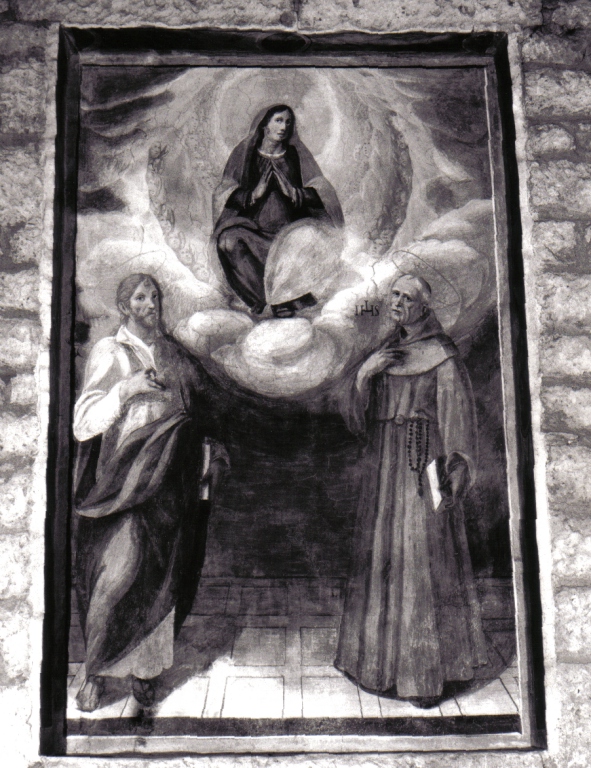 Madonna in gloria tra San Giovanni Evangelista e San Bernardino (dipinto) - ambito viterbese (sec. XVII)