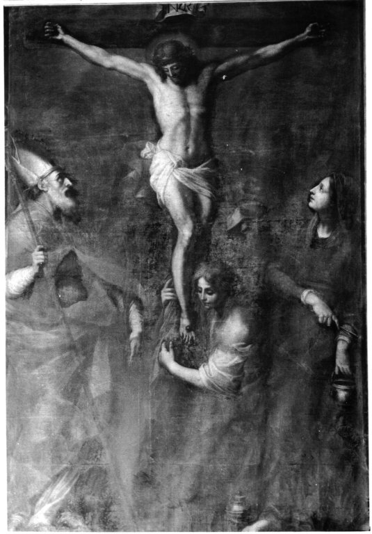Cristo crocifisso con la Madonna, Santa Maria Maddalena e San Gregorio Nazianzeno (dipinto) - ambito laziale (fine sec. XVII)