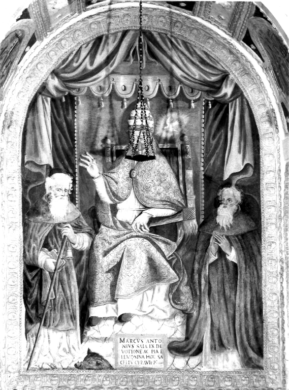 San Gregorio Magno in trono tra Sant'Antonio Abate e un santo monaco (dipinto) di Zecca Orazio (metà sec. XVII)